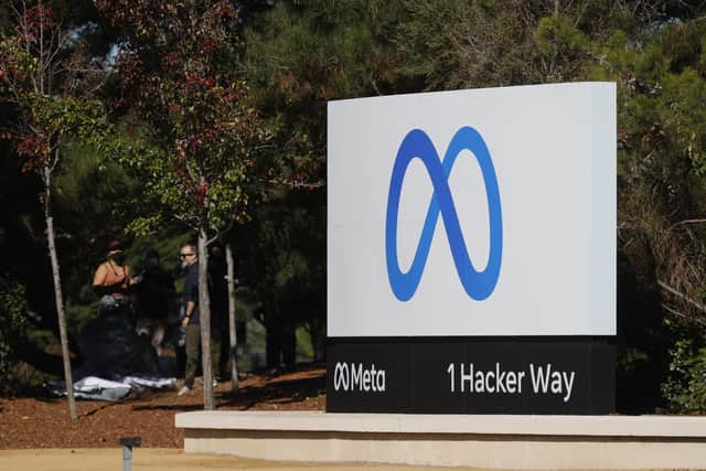 A sign with a new logo and the name 'Meta' is displayed in front of Facebook headquarters on October 28, 2021 in Menlo Park, California. A new name and logo were unveiled at Facebook headquarters after a much anticipated name change for the social media platform. (Photo: Justin Sullivan/Getty Images)
