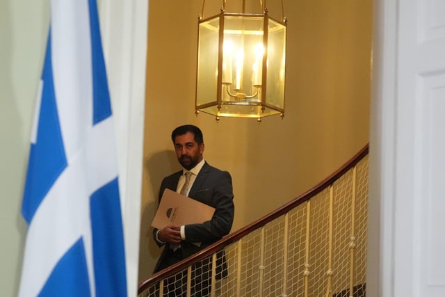 First Minister Humza Yousaf arrives for a press conference at Bute House, his official residence in Edinburgh, where he said he would resign as SNP leader and Scotland's First Minister, avoiding having to face a no confidence vote in his leadership. Picture: Andrew Milligan/PA Wire