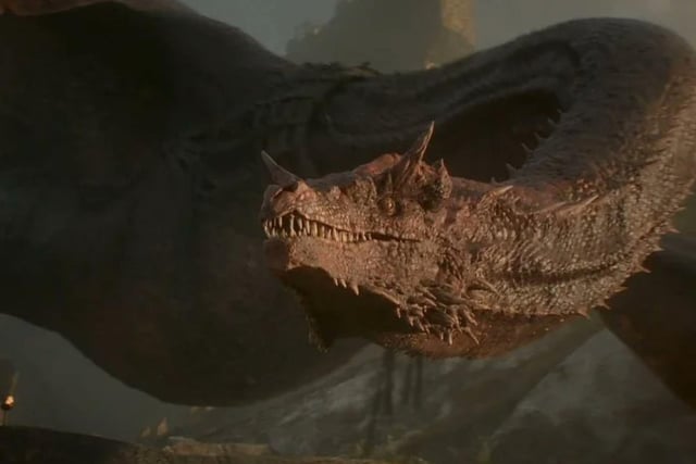 Daemon Targaryen’s battle-hardened dragon, Caraxes is said to be about half the size of Vhagar. At the start of House of the Dragon, he is around the size of Drogon in Game of Thrones Season 8 - about 100ft (30m) long - though The Blood Wyrm is slimmer and more serpentine.