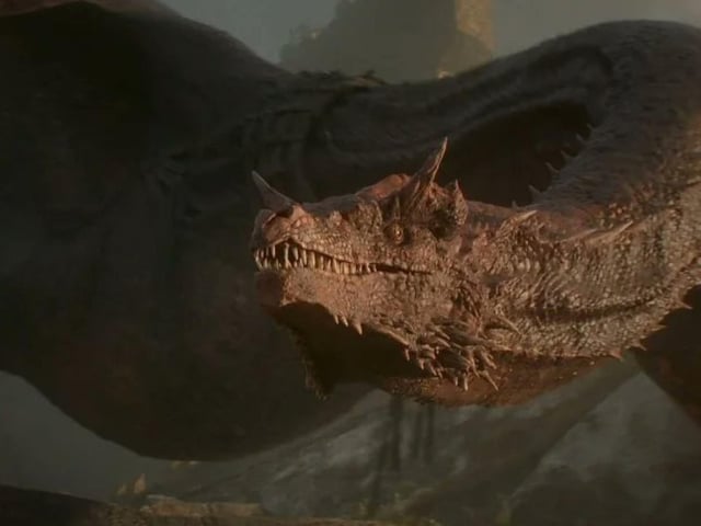 Daemon Targaryen’s battle-hardened dragon, Caraxes is said to be about half the size of Vhagar. At the start of House of the Dragon, he is around the size of Drogon in Game of Thrones Season 8 - about 100ft (30m) long - though The Blood Wyrm is slimmer and more serpentine.