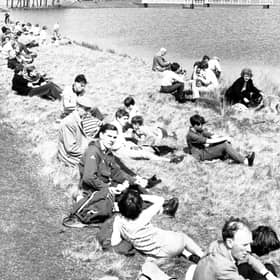 Evening News and Dispatch ramblers take a rest by the Harlaw Reservoir, near Balerno, in June 1966.