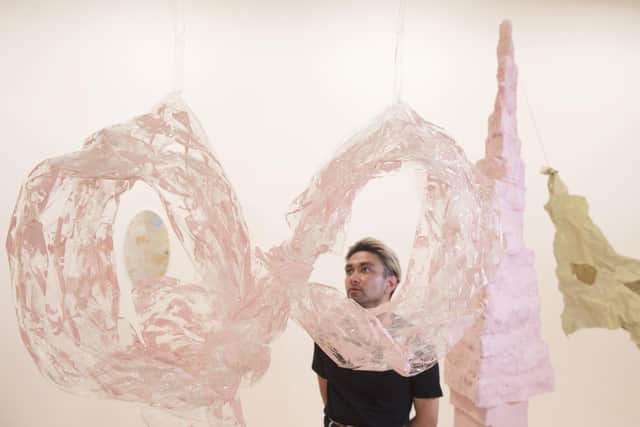 Turner Prize-nominated artist Karla Black's work has a cerebral but feelgood pink tint (Picture: Neil Hanna)
