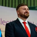 Labour candidate Chris Webb celebrates after winning the Blackpool South by-election following the count at Blackpool Sports Centre, Blackpool.