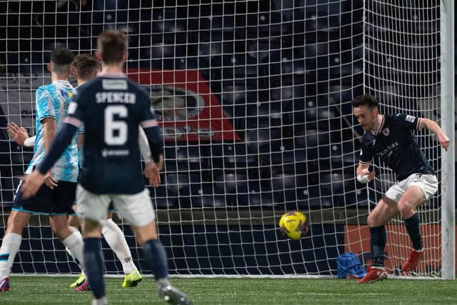 Aidan Connolly converts from close range to give Raith the lead against Dundee.