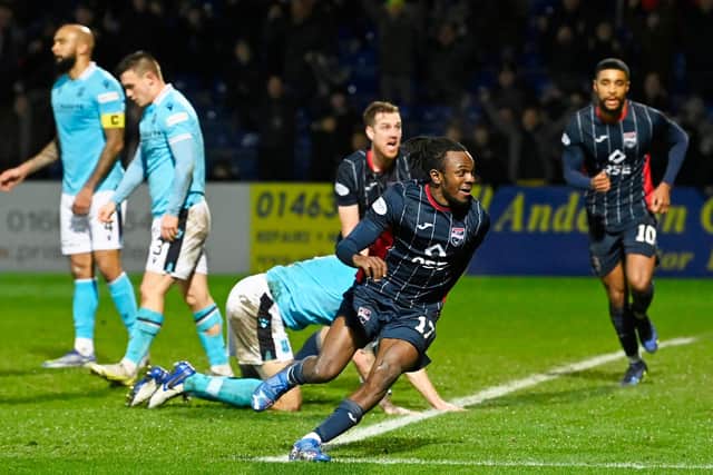 Regan Charles-Cook scores for Ross County during the 3-2 win over Dundee (Photo by Rob Casey / SNS Group)