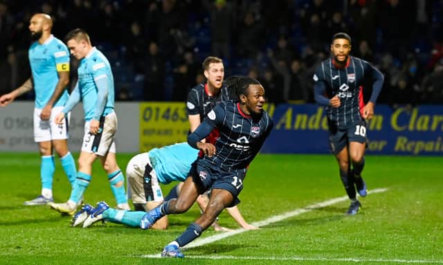 Regan Charles-Cook scores for Ross County during the 3-2 win over Dundee (Photo by Rob Casey / SNS Group)