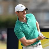 Rory McIlroy watches his tee shot at the second during the third round of the 150th Open at St Andrews. Picture: Ian Rutherford.