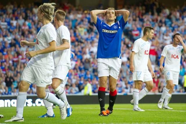 Nikica Jelavic rues a missed chance for Rangers - but scored in the second leg (Picture: SNS/Bill Murray)