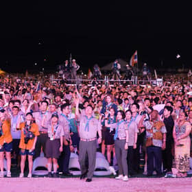 South Korea's President Yoon Suk Yeol and his wife Kim Keon Hee throwing paper airplanes during the opening ceremony of the 25th World Scout Jamboree in Saemangeum, about 180 km southwest of Seoul. Pic: AFP Photo/South Korean Presidential Office