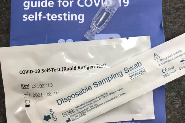 An NHS Test and Trace COVID-19 self-testing kit .