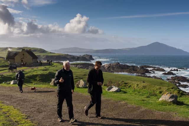 Martin McDonagh (L) and Colin Farrell on set of The Banshees Of Inisherin. Pic: PA Photo/Searchlight Pictures.