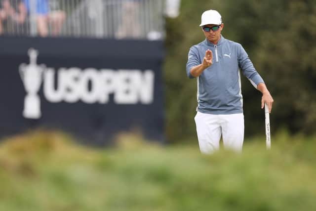 Rickie Fowler lines up a putt on the sixth green during the first round of the 123rd US Open at The Los Angeles Country Club. Picture: Richard Heathcote/Getty Images.