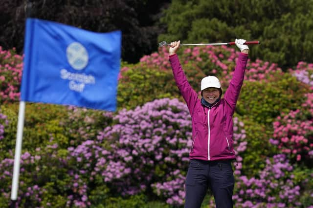 A competitor having fun in the Scottish Golf 9 Hole Challenge at Dundas Park on the outskirts of Edinburgh. Picture: Stewart Attwood/Scottish Golf.