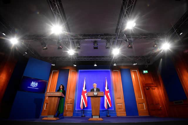 Britain's Prime Minister Boris Johnson holds a news conference amid the coronavirus disease pandemic. Picture: Toby Melville - WPA Pool / Getty Images