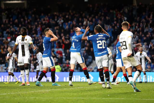 Rangers' John Lundstram (centre) missed a great chance to win it for Rangers - with the reaction of his team-mates saying it all.