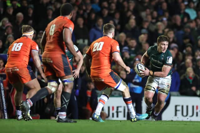 Leicester Tigers' Jasper Wiese scored a magnificent individual try to down Edinburgh at Welford Road.