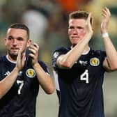 John McGinn and Scott McTominay applaud the Scotland fans after the Euro 2024 qualifier win over Cyprus in Larnaca last month. (Photo by Ryan Pierse/Getty Images)