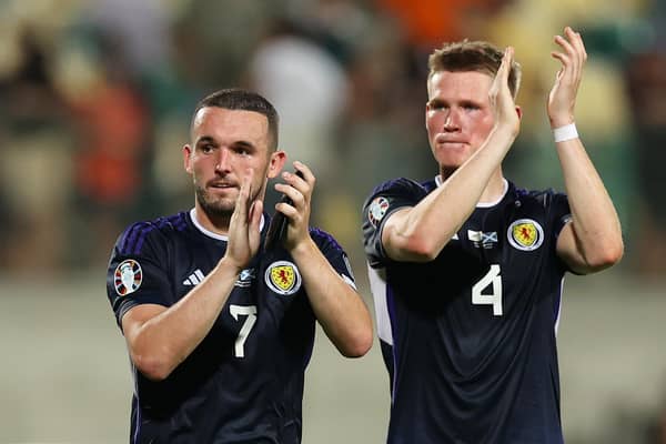 John McGinn and Scott McTominay applaud the Scotland fans after the Euro 2024 qualifier win over Cyprus in Larnaca last month. (Photo by Ryan Pierse/Getty Images)
