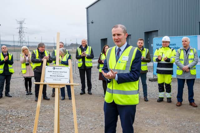 Michael Matheson MSP, Cabinet Secretary for Net Zero, Energy and Transport, opening the Keith Greener Grid Park - which he describes as a 'trailblazing project'. Picture: Ross Johnston/Newsline Media.