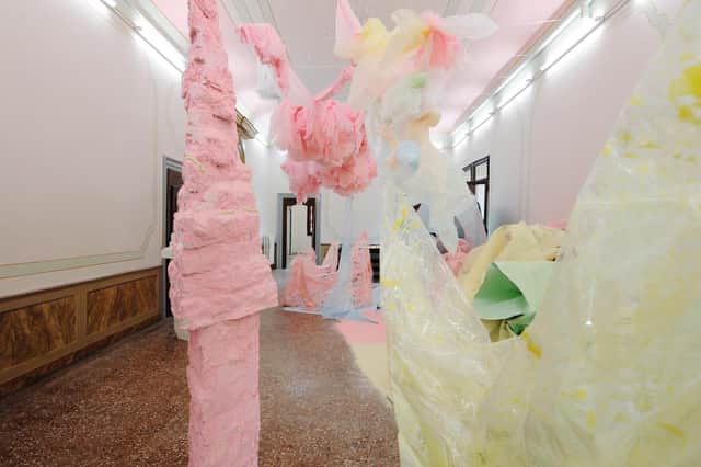 Installation view of Karla Black's installation at Palazzo Pisani, Venice, 2011 PIC: Courtesy the artist and Galerie Gisela Capitain, Cologne / Photograph Gautier Deblonde
