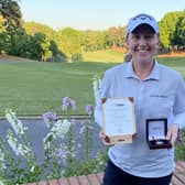 Gemma Dryburgh celebrates after winning her US Women's Open qualifier.