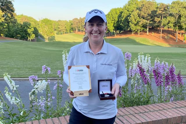 Gemma Dryburgh celebrates after winning her US Women's Open qualifier.