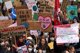 Demonstrators during the Fridays for Future Scotland march through Glasgow during the Cop26 summit in Glasgow.