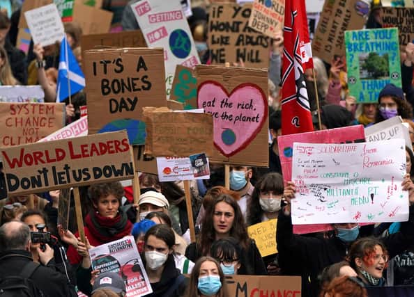 Demonstrators during the Fridays for Future Scotland march through Glasgow during the Cop26 summit in Glasgow.