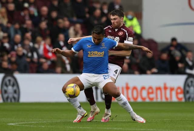 John Souttar in action for Hearts against his future employers Rangers during the Premiership meeting between the clubs at Tynecastle last month. (Photo by Craig Williamson / SNS Group)