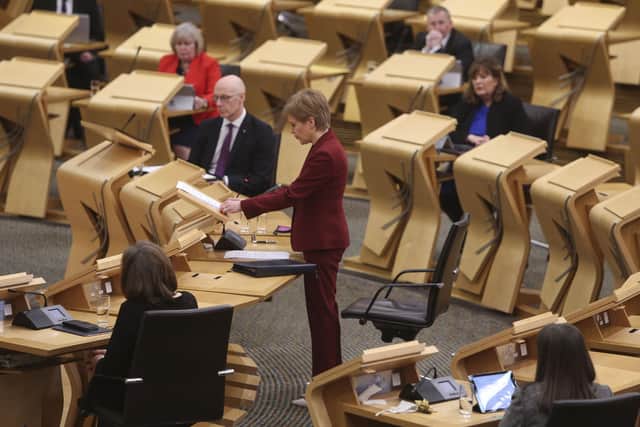 Nicola Sturgeon updates MSPs at the Scottish Parliament. Picture: Pool/Fraser Bremner/Daily Mail