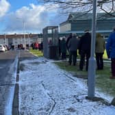The long queue outside the vaccine centre in Templehall, Kirkcaldy (Pic: Karen Anderson)