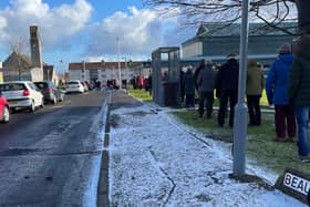 The long queue outside the vaccine centre in Templehall, Kirkcaldy (Pic: Karen Anderson)
