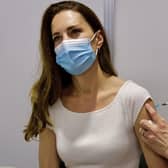 The Duchess of Cambridge receives her first coronavirus vaccine. (Credit: Kensington Palace/PA Wire)