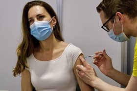 The Duchess of Cambridge receives her first coronavirus vaccine. (Credit: Kensington Palace/PA Wire)