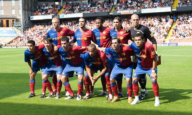 Bojan (front row, second left) was once a hihgly-rated forward at Barcelona. Picture: SNS