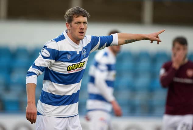 Jim McAlister in action for Morton against Hearts earlier this season. Picture: SNS