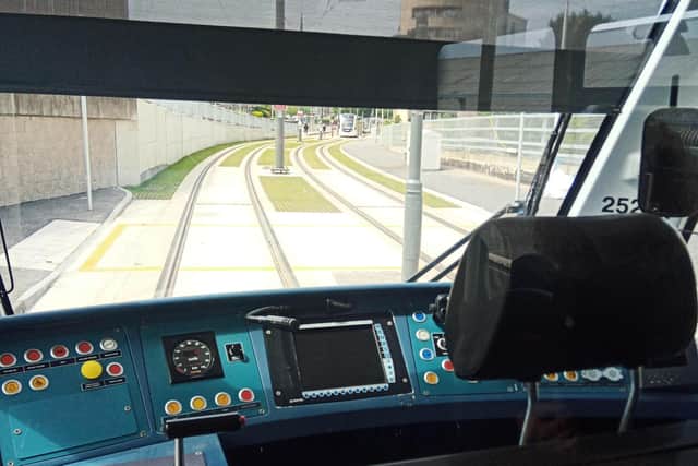 The new eastern terminus of the Edinburgh tram line in Newhaven. Passing trams keep the grass between the tracks short. Picture: The Scotsman