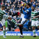 Rangers' Connor Goldson was subject to a VAR check for this handball against Celtic - but no penalty was awarded. (Photo by Craig Williamson / SNS Group)