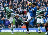Rangers' Connor Goldson was subject to a VAR check for this handball against Celtic - but no penalty was awarded. (Photo by Craig Williamson / SNS Group)