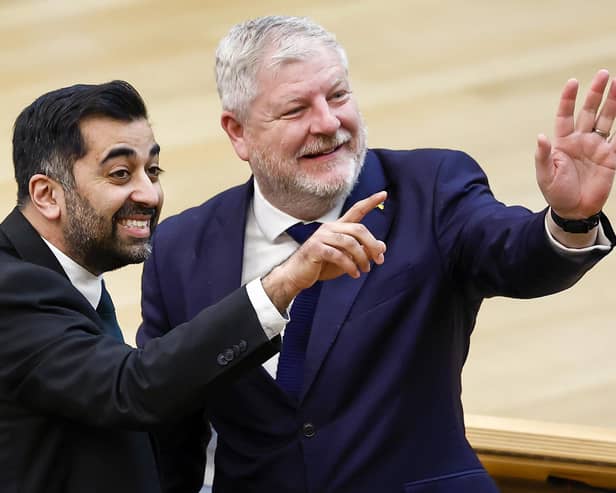 Angus Robertson, seen with Humza Yousaf, needs to show greater commitment to free speech (Picture: Jeff J Mitchell/Getty Images)