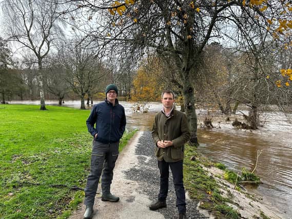 Councillor Sam Payne with Andrew Bowie MP in Kemnay.