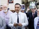Aamer Anwar (centre), lead solicitor for the Scottish Covid Bereaved group, speaks outside the UK Covid-19 Inquiry at Dorland House in London. Picture: Belinda Jiao/PA Wire