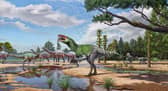 Artist impression issued by University College London (UCL) of theropod dinosaur, Invictibellatrix amberina.
