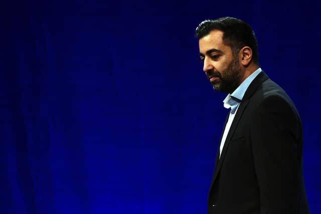 Humza Yousaf leaves the stage after his speech rehearsal during the SNP conference in Aberdeen. Picture: Andy Buchanan / STR / AFP