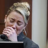 Actor Amber Heard testifies in the courtroom at the Fairfax County Circuit Courthouse