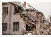 A damaged building in eastern Ukraine.