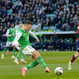 Josh Campbell scores the Hibs goal that earned a 1-0 win over Kilmarnock. (Photo by Mark Scates / SNS Group)