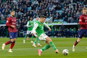 Josh Campbell scores the Hibs goal that earned a 1-0 win over Kilmarnock. (Photo by Mark Scates / SNS Group)