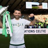 Celtic's Greg Taylor with the Scottish Cup trophy after the 3-1 win over Inverness at Hampden. (Photo by Craig Williamson / SNS Group)
