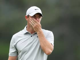 Rory McIlroy reacts to missing a putt on the 18th green during the second round of the 2023 Masters at Augusta National Golf Club. Picture: Christian Petersen/Getty Images.